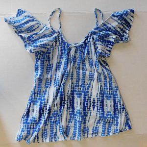 Womens Shirt Off Shoulder Blue White XS